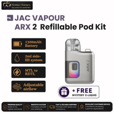 Buy JAC Vapour ARX 2 Refillable Pod Kit + Free Mystery E-Liquid  - Free UK Next Day Delivery (no minimum spend)
