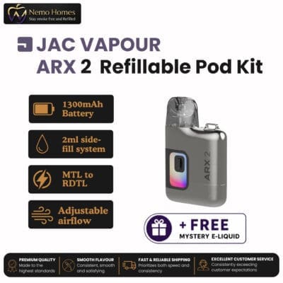 Buy JAC Vapour ARX 2 Refillable Pod Kit + Free Mystery E-Liquid - ARX 2 Grey Titanium  - Free UK Next Day Delivery (no minimum spend)