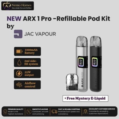 Buy JAC Vapour ARX 1 Pro Refillable Pod Kit | Free Mystery E-Liquid - Free UK Next Day Delivery (no minimum spend)