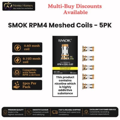 Buy SMOK RPM4 Mesh Coils – 5 Pack - SMOK RPM4 Meshed Coils 0.6Ω  - Free UK Next Day Delivery (no minimum spend)