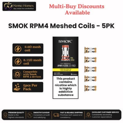 Buy SMOK RPM4 Mesh Coils – 5 Pack - SMOK RPM4 Meshed Coils 0.15Ω  - Free UK Next Day Delivery (no minimum spend)