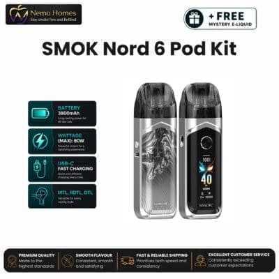 Buy SMOK Nord 6 Kit + Free E liquid - Silver  - Free UK Next Day Delivery (no minimum spend)