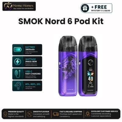 Buy SMOK Nord 6 Kit + Free E liquid - Purple  - Free UK Next Day Delivery (no minimum spend)
