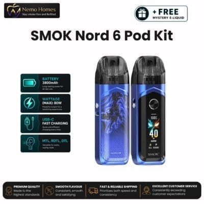 Buy SMOK Nord 6 Kit + Free E liquid - Blue  - Free UK Next Day Delivery (no minimum spend)