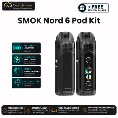 Buy SMOK Nord 6 Kit + Free E liquid - Black  - Free UK Next Day Delivery (no minimum spend)