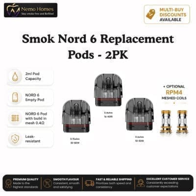 Buy SMOK Nord 6 Pods and RPM 4 Coils  - Free UK Next Day Delivery (no minimum spend)