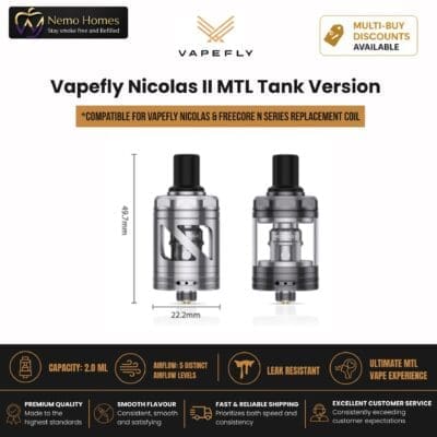 Buy Vapefly Nicolas II MTL Tank and Opt Coils (Nicolas 2)  - Free UK Next Day Delivery (no minimum spend)