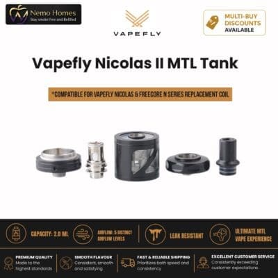 Buy Vapefly Nicolas II MTL Tank and Opt Coils (Nicolas 2)  - Free UK Next Day Delivery (no minimum spend)