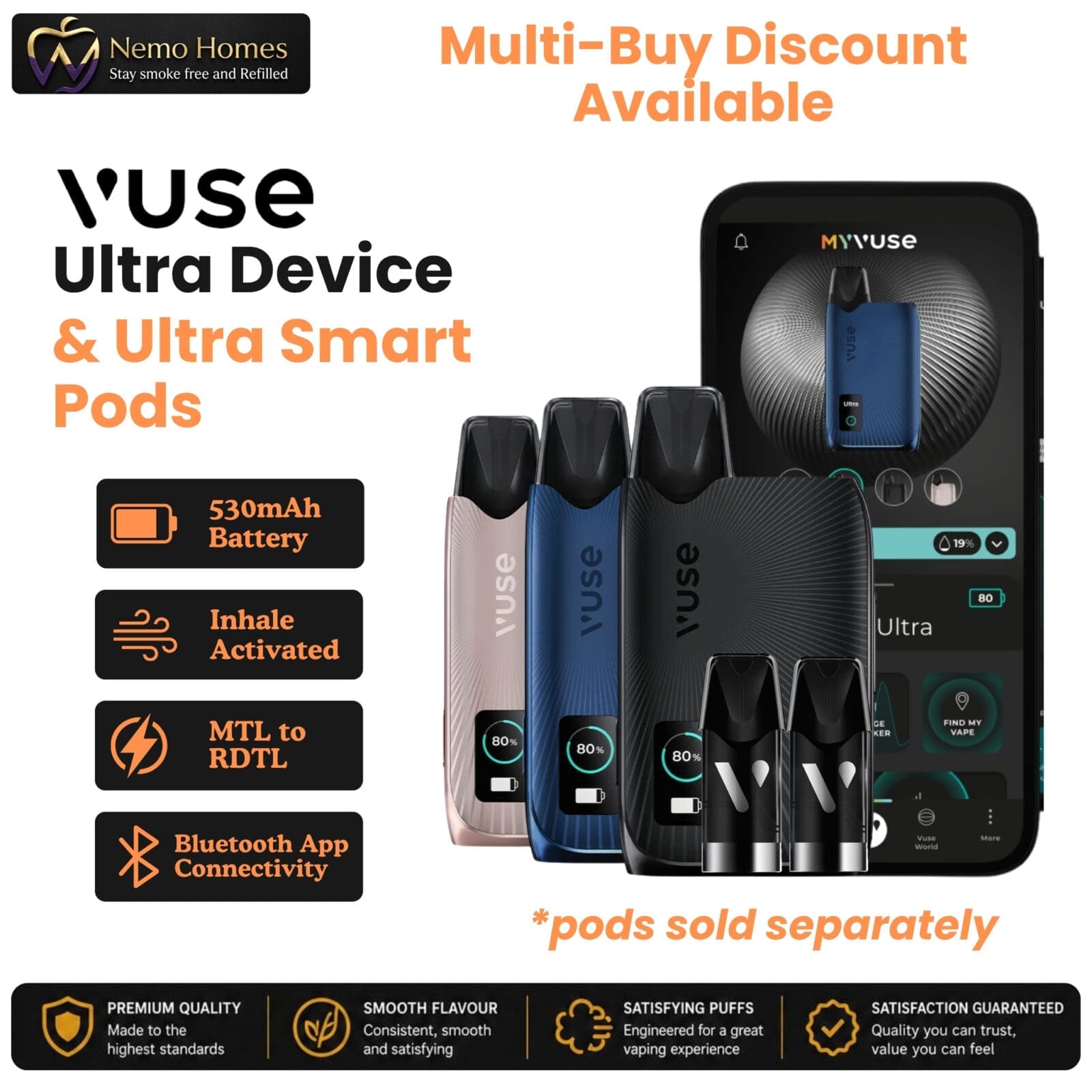 Buy Vuse Ultra Vape Device and Smart Pods - Free UK Next Day Delivery (no minimum spend)